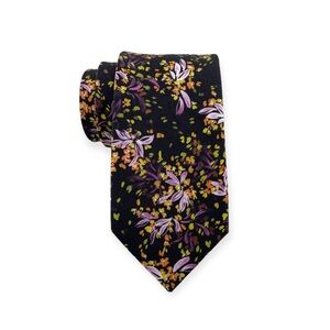 Men’s Black w/ Multicolor Floral Print Necktie, Slim 2.75” Width Tie